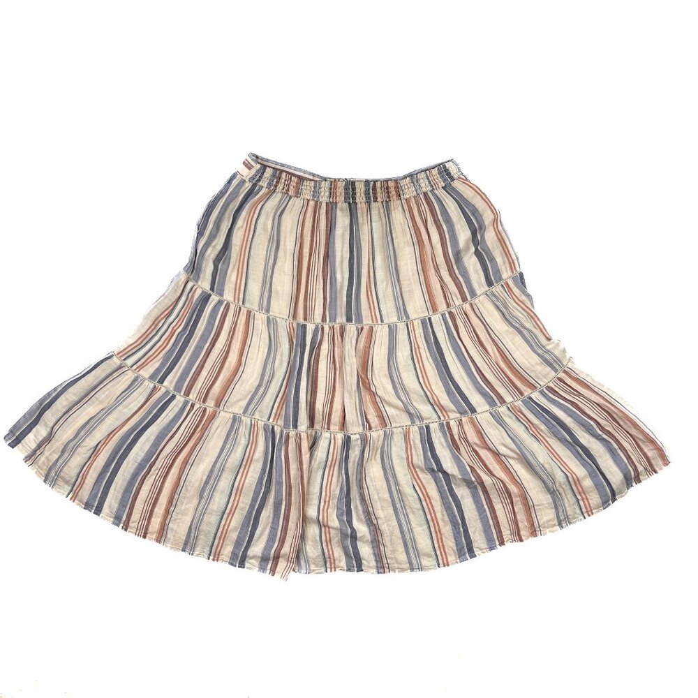 Lucky Brand Button-Front Striped Peasant‎ Tiered Ruffle Maxi Skirt Size L - NWOT - Picture 3 of 10